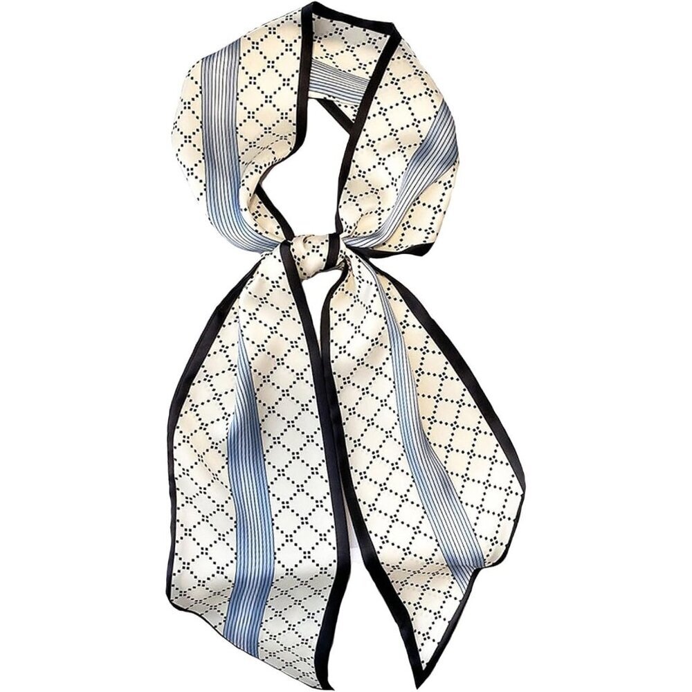 Women's blue and White Fashion Purse Scarf Silky For Handbags Bag Skinny Scarves